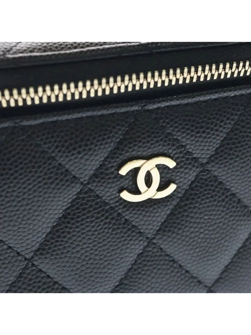 Chanel Quilted Vanity Chain Mini Shoulder Bag Black Caviar Gold